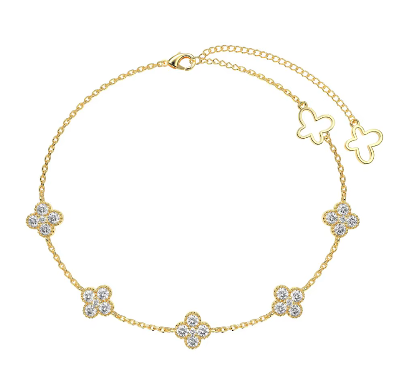 Zara gold plated zirconia clover bracelet