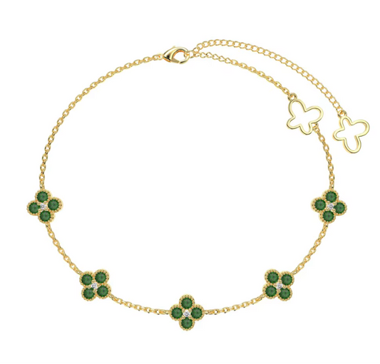 Lottie emerald-look clover bracelet 18k gold plated